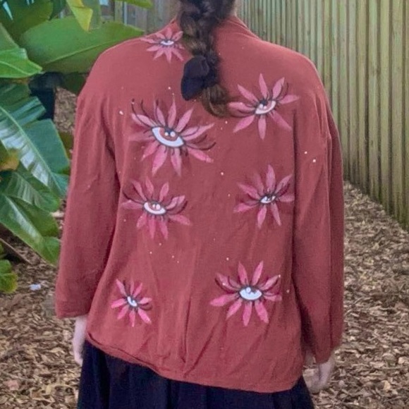 Flower Power Cardigan Jacket Blazer Hand Painted Jacket with Psychedelic Flowers - Picture 11 of 11